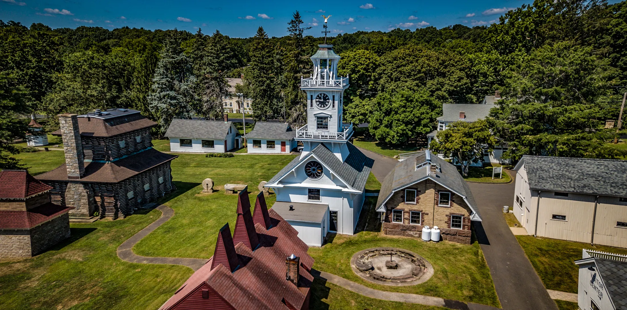 Aerial view of Boothe Park buildings and museum grounds