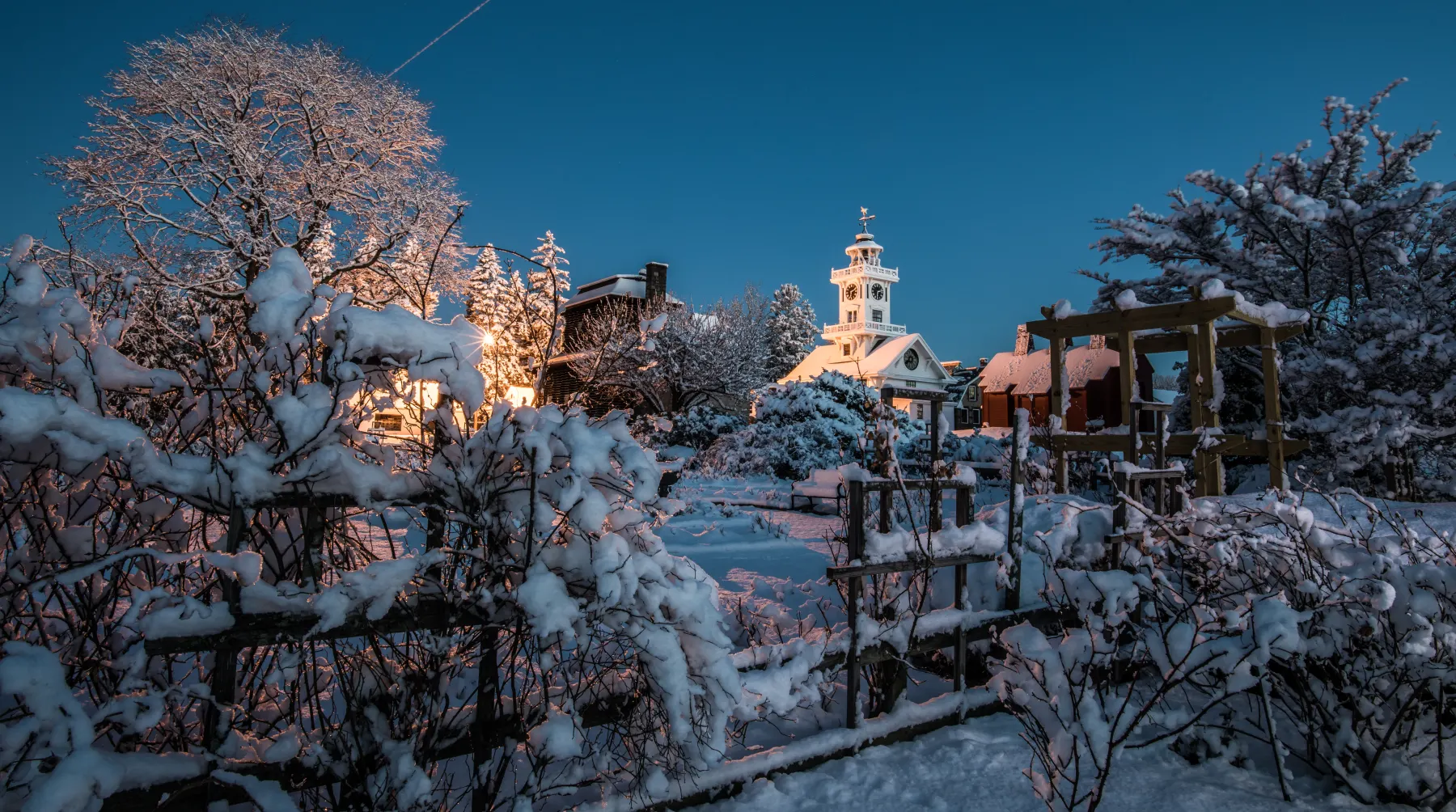 Boothe Park buildings after snowfall